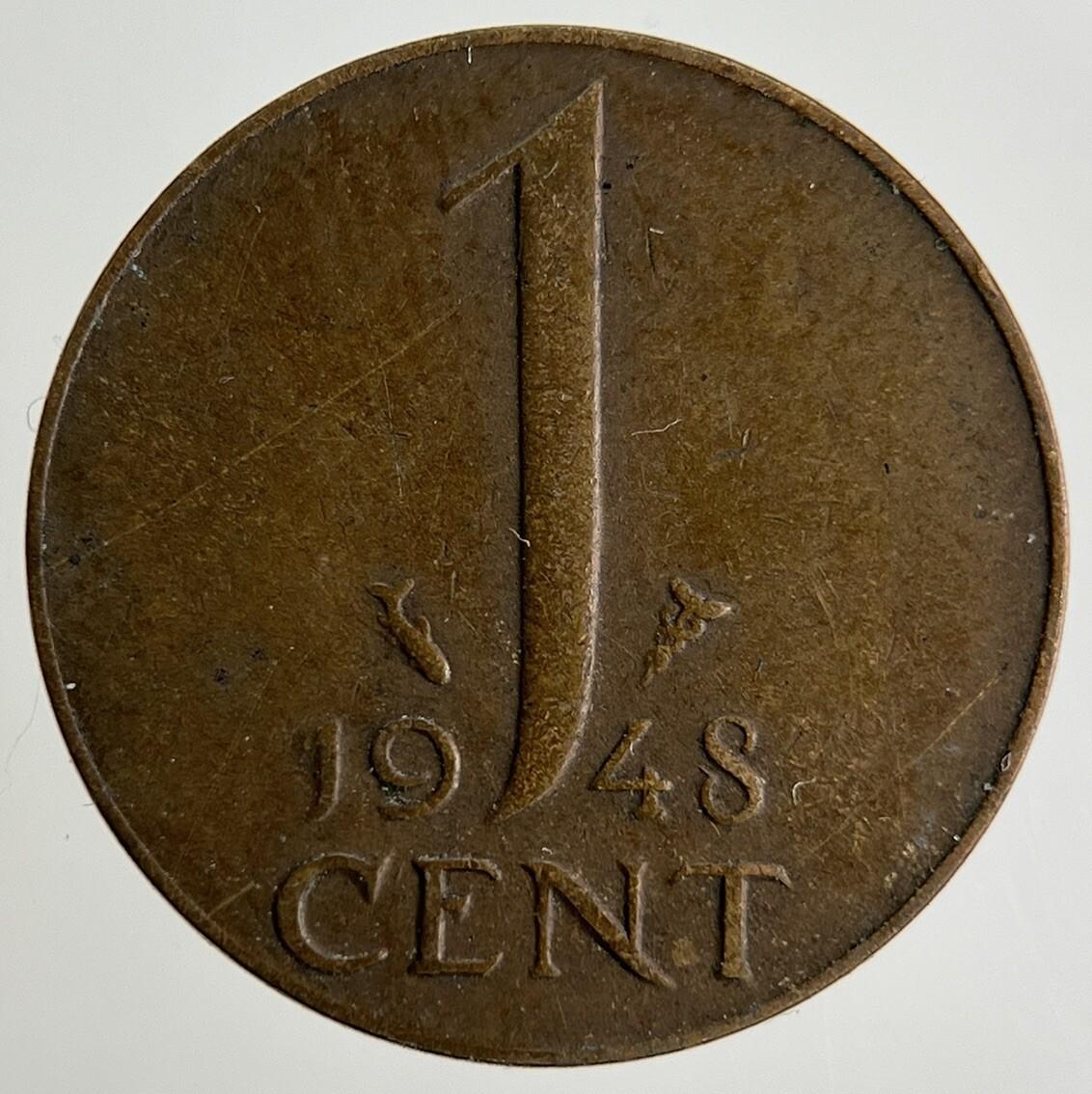 1948 Netherlands 1 Cent Coin | Fine Collectable Grade