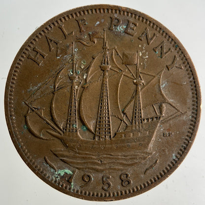 1958 Elizabeth II 2nd Half-Penny Coin | Fine Collectable Grade