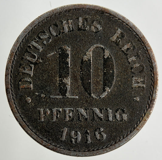 1916 Germany 10 Pfennig Coin | Fine Collectable Grade