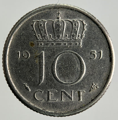 1951 Netherlands 10 Cents Coin | Fine Collectable Grade