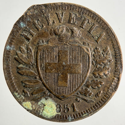 1851 Switzerland Swiss 2 Rappen Coin | Collectable Grade