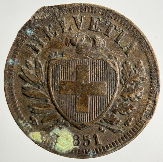 1851 Switzerland Swiss 2 Rappen Coin | Collectable Grade