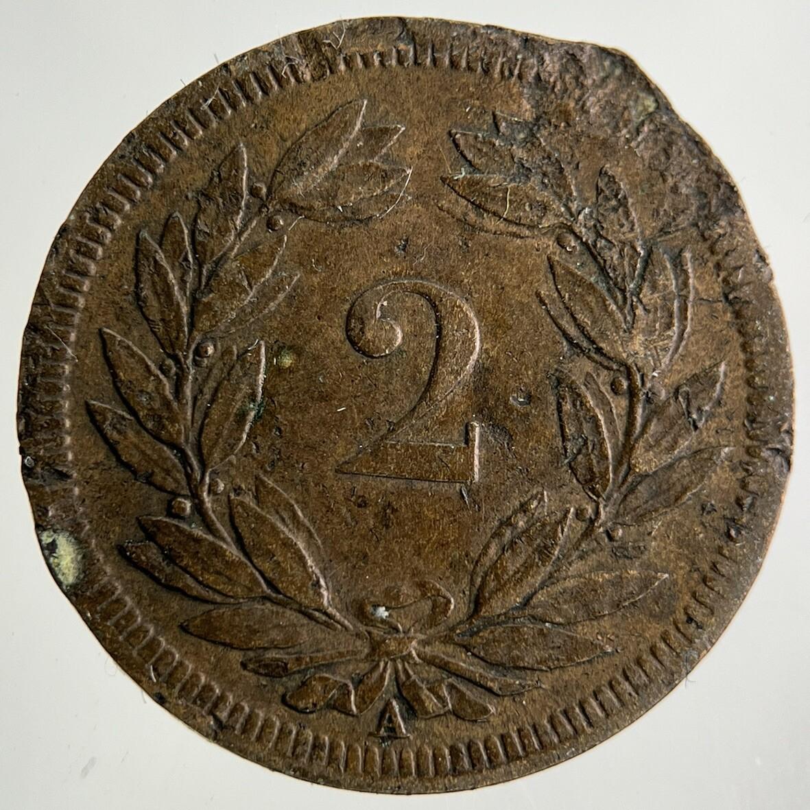 1851 Switzerland Swiss 2 Rappen Coin | Collectable Grade