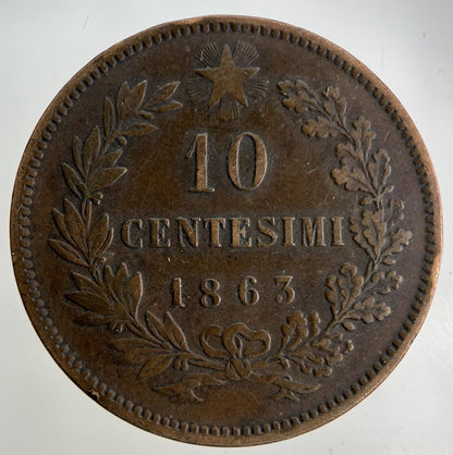 1863 Italy 10 Centesimi Coin | Fine Collectable Grade