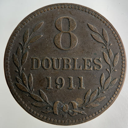 1911 Guernsey 8 Doubles Coin | Fine Collectable Grade