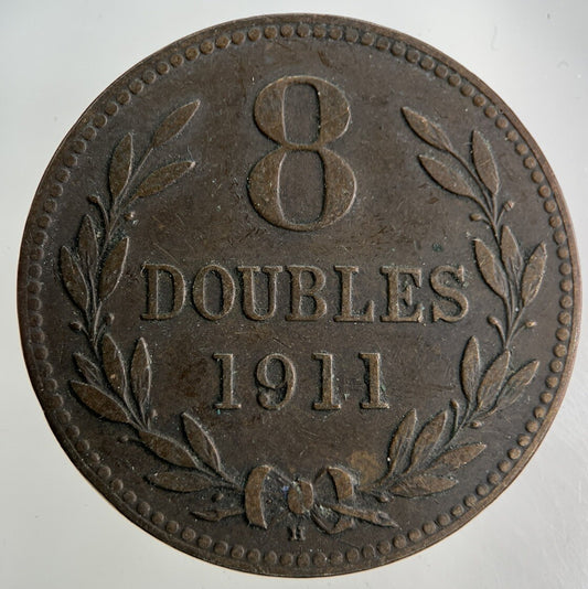 1911 Guernsey 8 Doubles Coin | Fine Collectable Grade