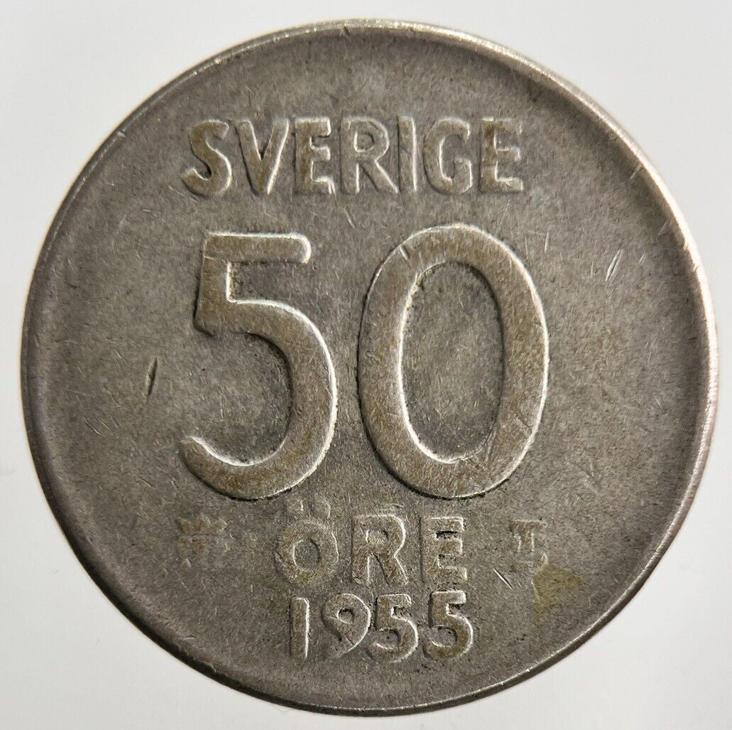 1955 Sweden 50 Ore Silver Coin | Fine Collectable Grade