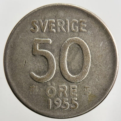 1955 Sweden 50 Ore Silver Coin | Fine Collectable Grade