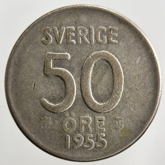 1955 Sweden 50 Ore Silver Coin | Fine Collectable Grade