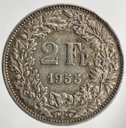 1955 Switzerland Swiss 2 Franc Silver Coin | Fine Collectable Grade