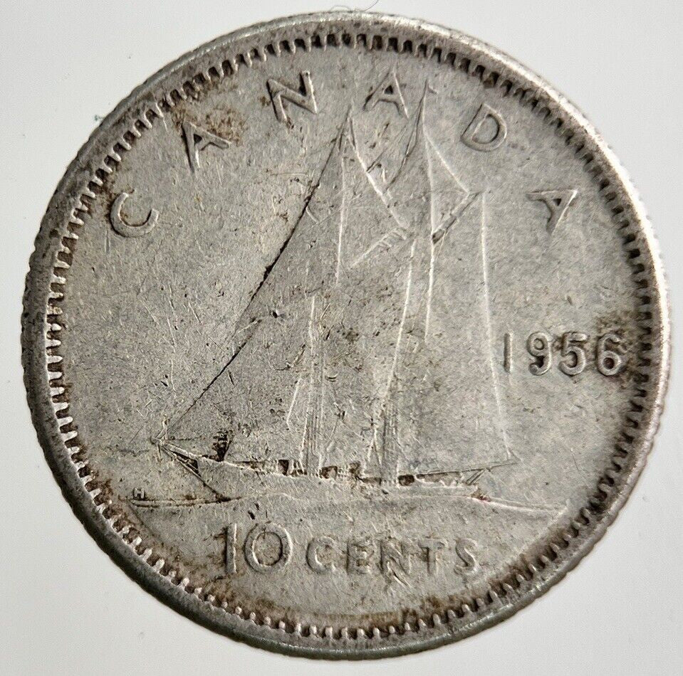 1956 Canada 10 Cents Silver Coin | Fine Collectable Grade