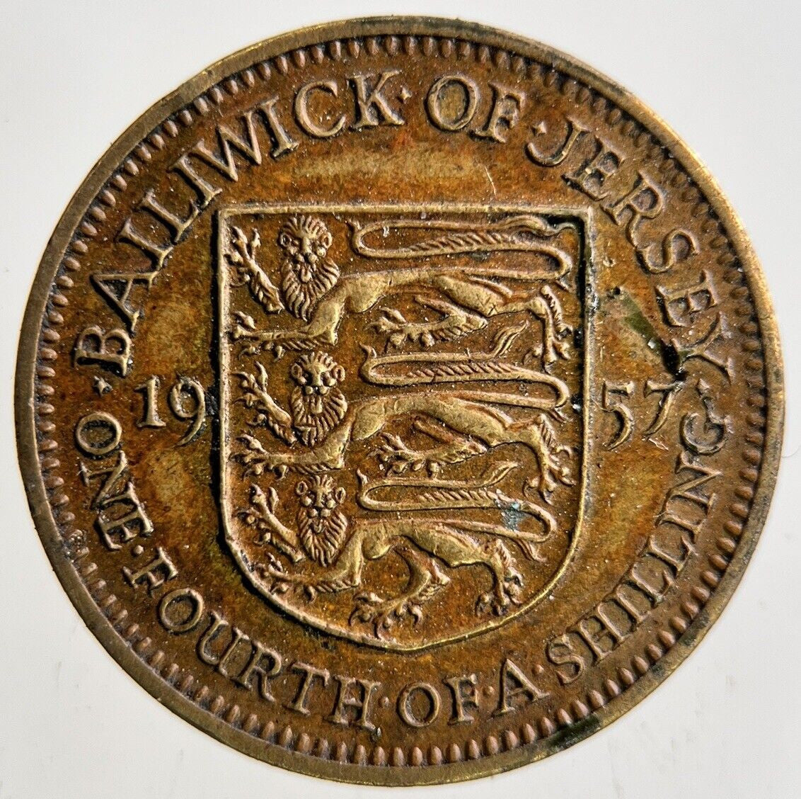 1957 Jersey 1/4 One Fourth Of A Shilling Coin | Fine Collectable Grade