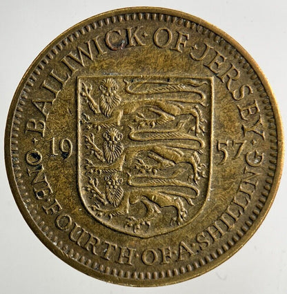 1957 Jersey Brass 1/4th One Fourth Of A Shilling Coin | Fine Collectable Grade