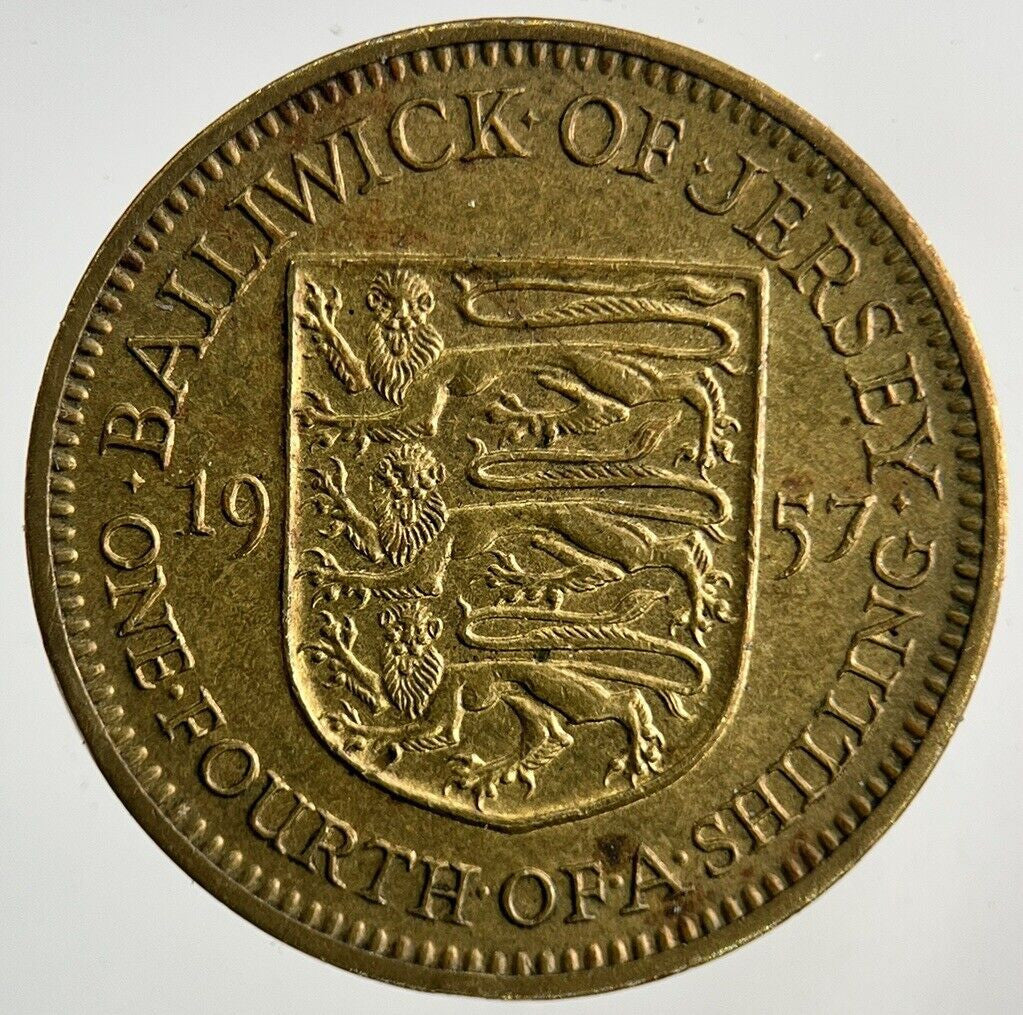 1957 Jersey Brass 1/4th One Fourth Of A Shilling Coin | Fine Collectable Grade