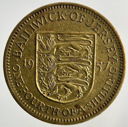 1957 Jersey Brass 1/4th One Fourth Of A Shilling Coin | Fine Collectable Grade