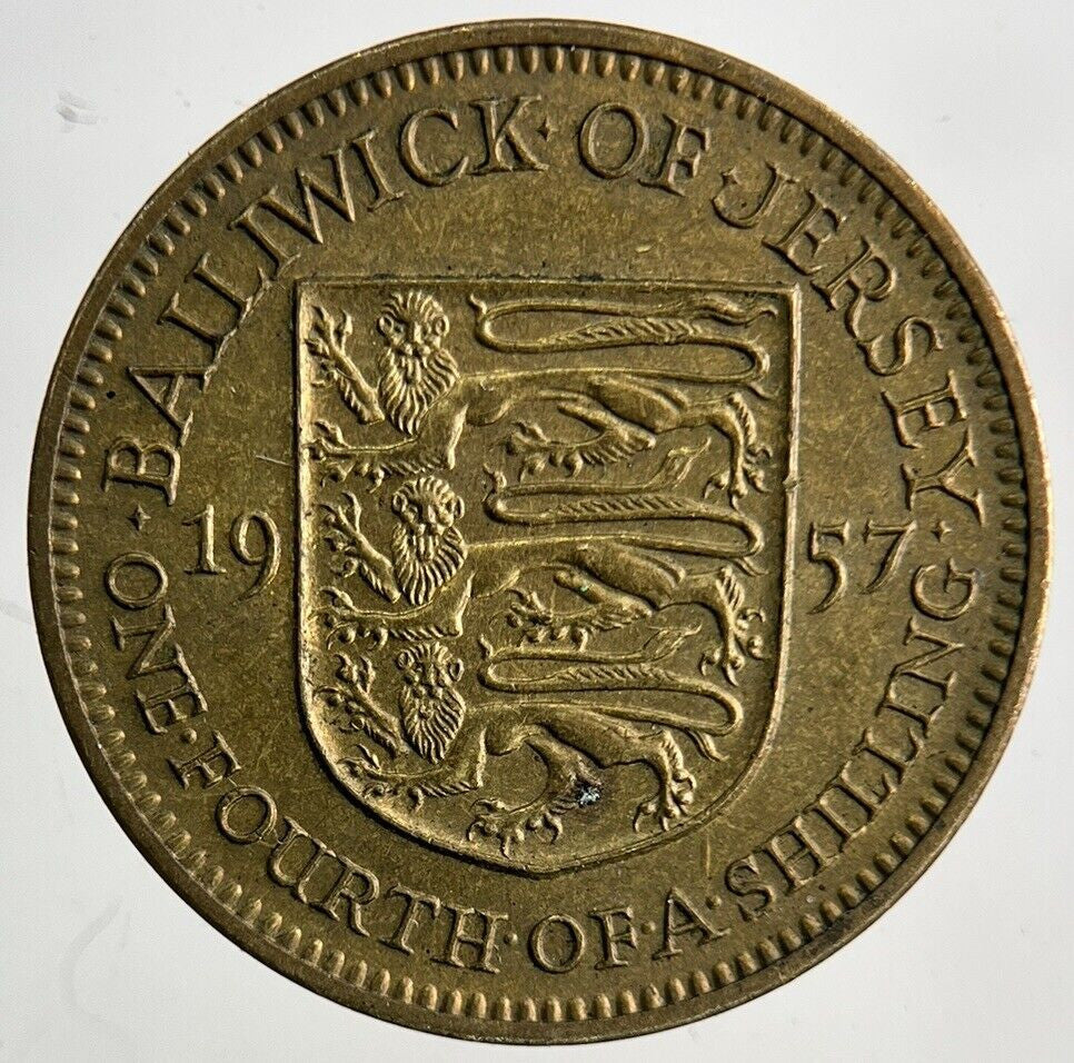 1957 Jersey Brass 1/4th One Fourth Of A Shilling Coin | Fine Collectable Grade