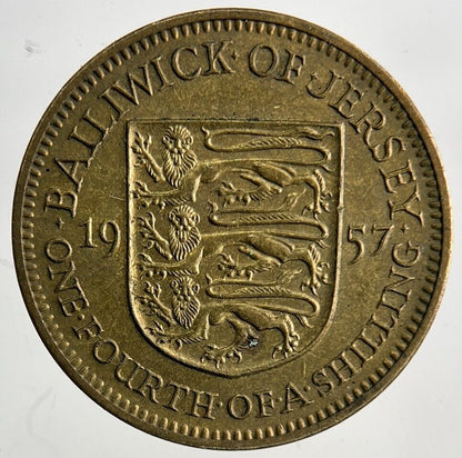 1957 Jersey Brass 1/4th One Fourth Of A Shilling Coin | Fine Collectable Grade