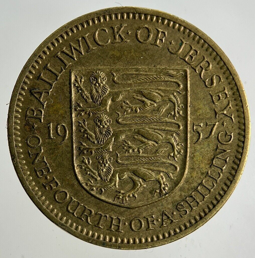 1957 Jersey 1/4 One Fourth Of A Shilling Coin | Fine Collectable Grade