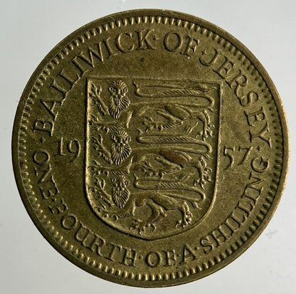 1957 Jersey 1/4 One Fourth Of A Shilling Coin | Fine Collectable Grade