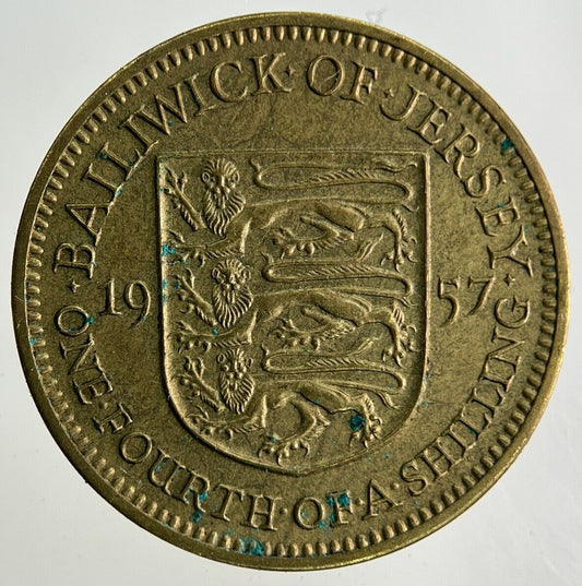 1957 Jersey 1/4 One Fourth Of A Shilling Coin | Fine Collectable Grade