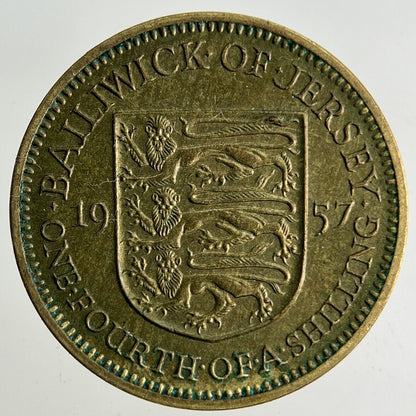 1957 Jersey 1/4 One Fourth Of A Shilling Coin | Fine Collectable Grade
