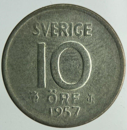 1957 Sweden 10 Ore Silver Coin | Fine Collectable Grade