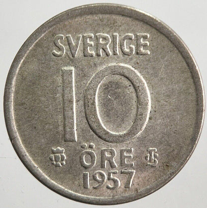 1957 Sweden 10 Ore Silver Coin | Fine Collectable Grade | a7833