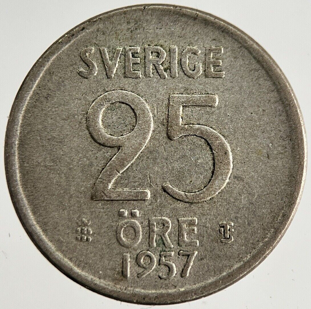 1957 Sweden 25 Ore Silver Coin | Collectable Grade | a8767