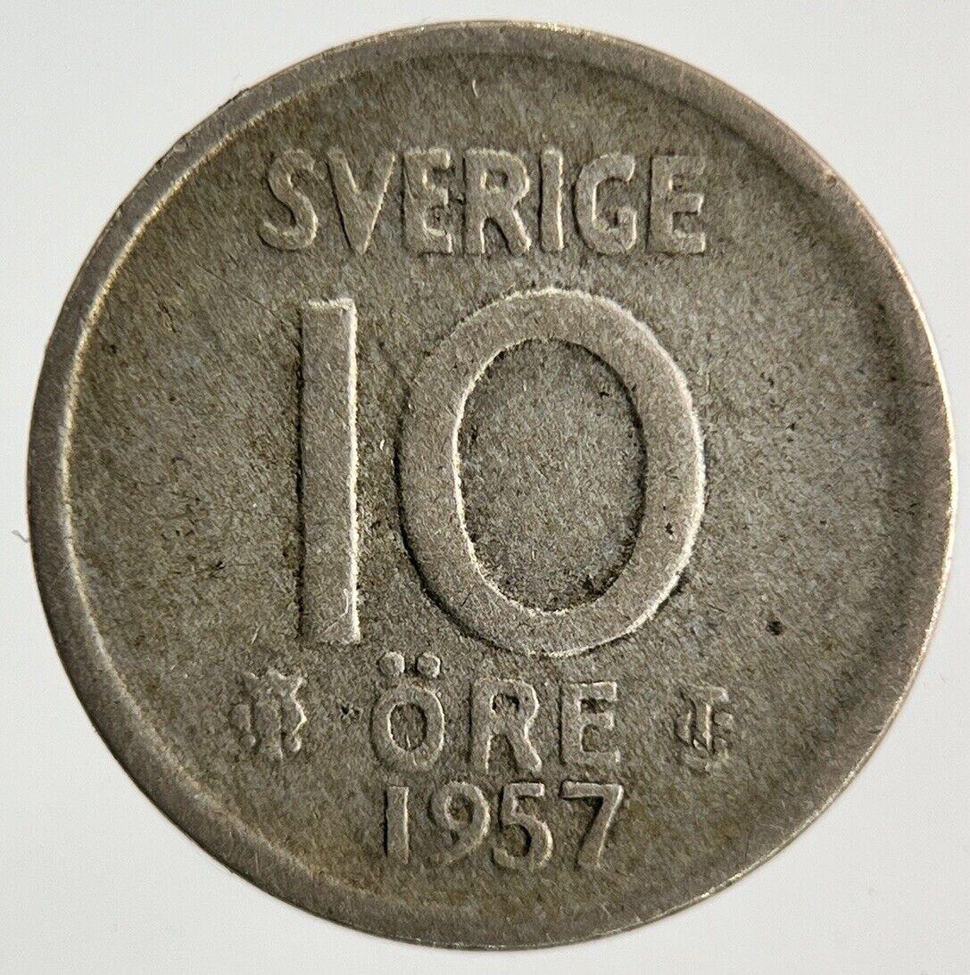 1957 Sweden 10 Ore Silver Coin | Fine Collectable Grade