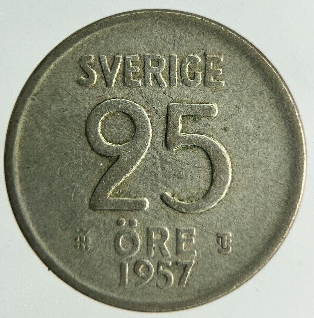 1957 Sweden 25 Ore Silver Coin | Fine Collectable Grade