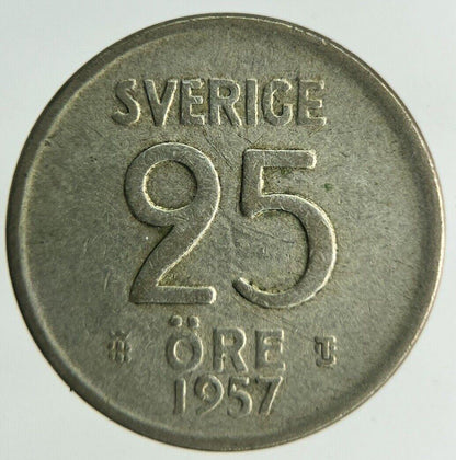 1957 Sweden 25 Ore Silver Coin | Fine Collectable Grade