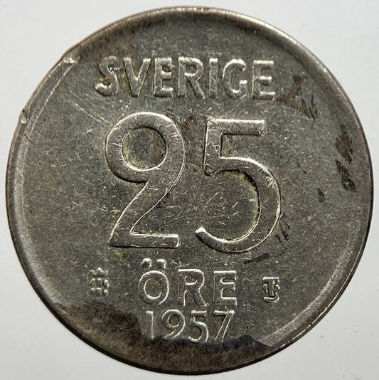 1957 Sweden 25 Ore Silver Coin | Very High Grade | a7277