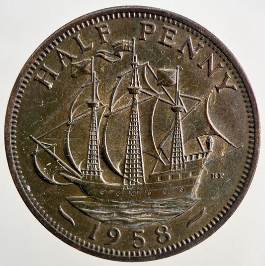 1958 Elizabeth II 2nd Half-Penny Coin | Very Fine Grade