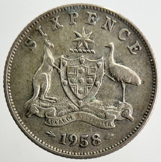 1958 Australia Sixpence Silver Coin | Fine Collectable Grade | a1099