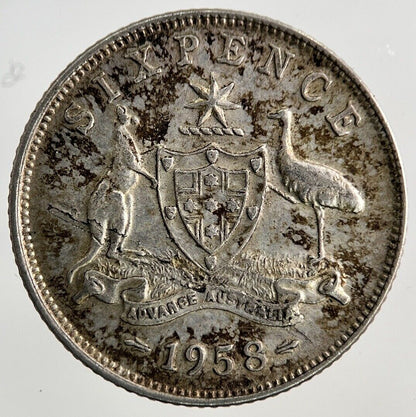1958 Australia Sixpence Silver Coin | Fine Collectable Grade