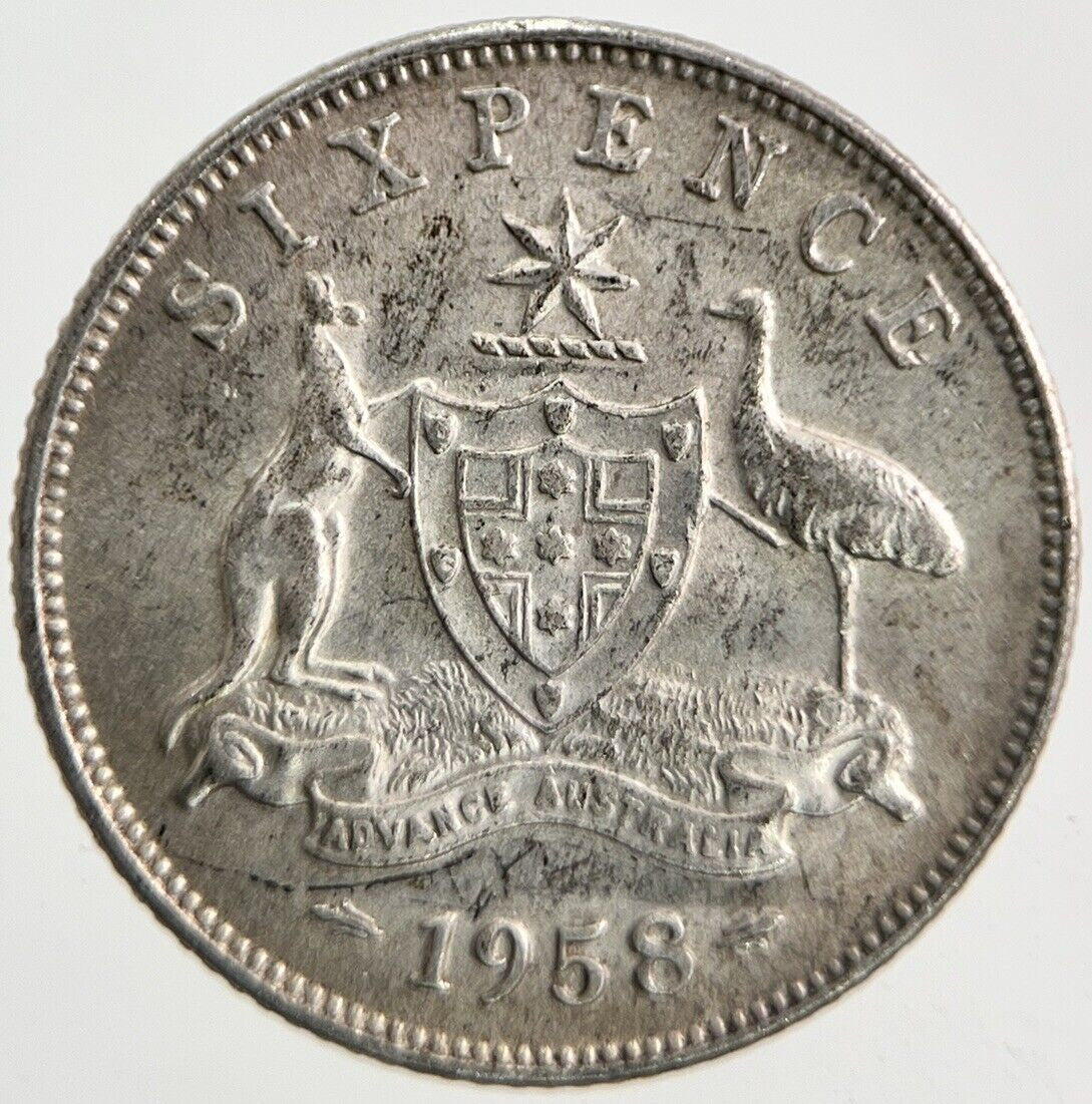 1958 Australia Sixpence Silver Coin | Very High Grade