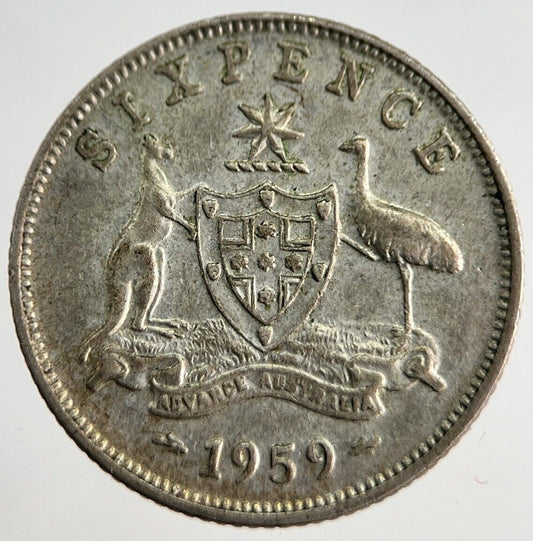 1959 Australia Sixpence Silver Coin | Fine Collectable Grade | a8414