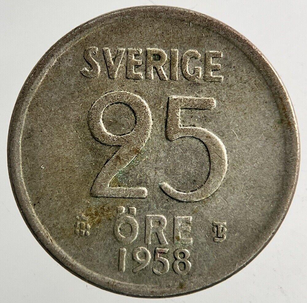 1958 Sweden 25 Ore Silver Coin | Fine Collectable Grade