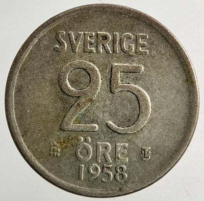 1958 Sweden 25 Ore Silver Coin | Fine Collectable Grade