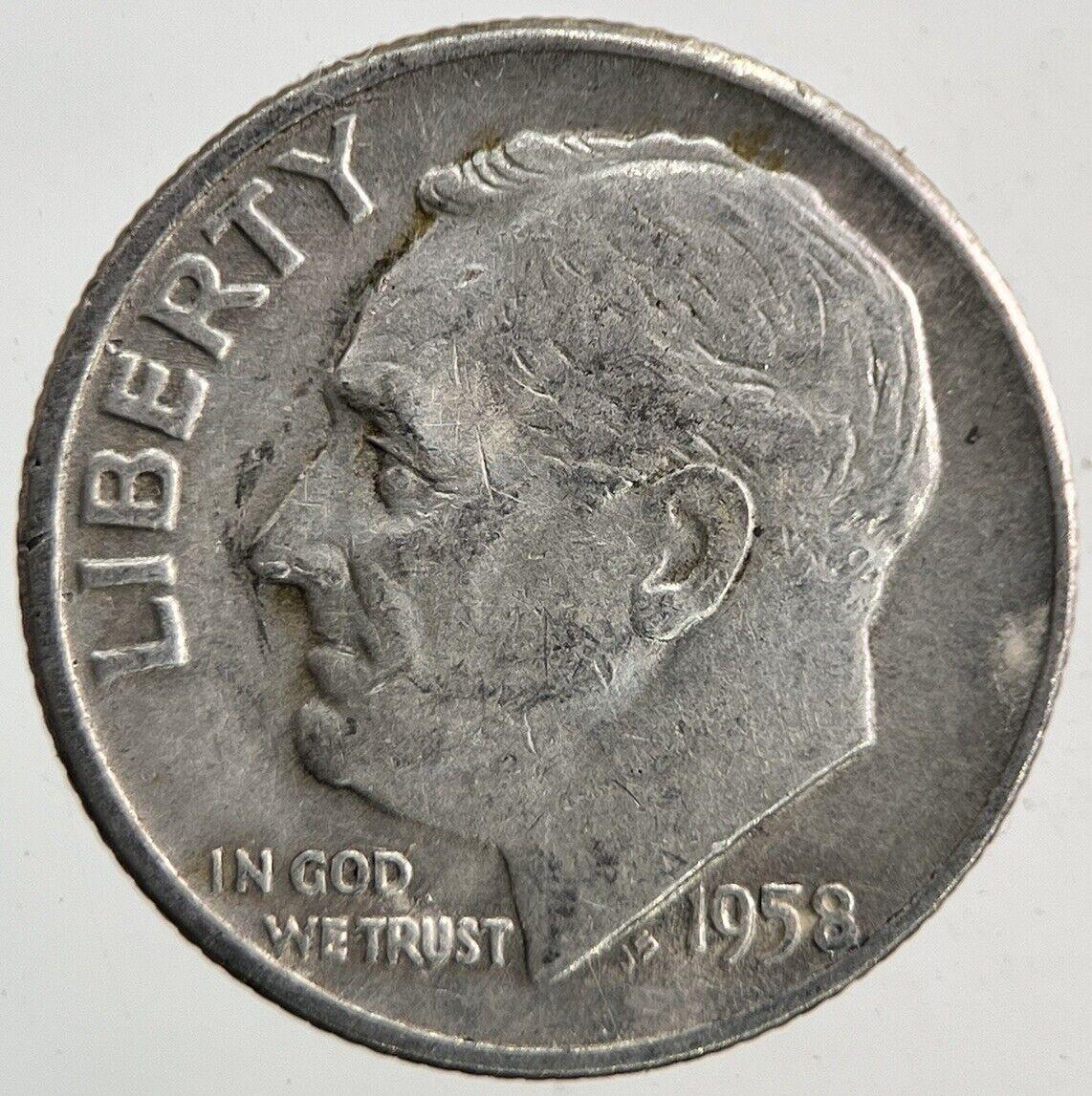 1958-D US USA Roosevelt One Dime Silver Coin | Fine Collectable Grade