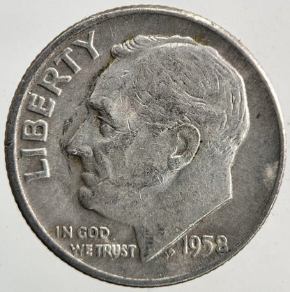 1958-D US USA Roosevelt One Dime Silver Coin | Fine Collectable Grade