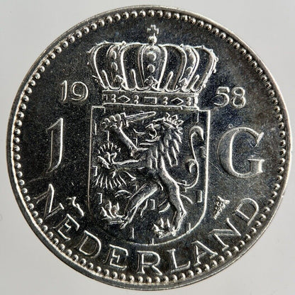 1958 Netherlands 1 Gulden Silver Coin | Fine Collectable Grade