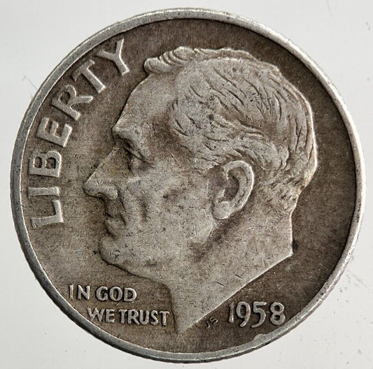 1958-D US USA Roosevelt One Dime Silver Coin | Fine Collectable Grade