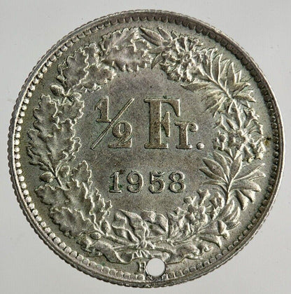 1958 Switzerland Swiss 1/2 Half Franc Silver Coin | Fine Collectable Grade