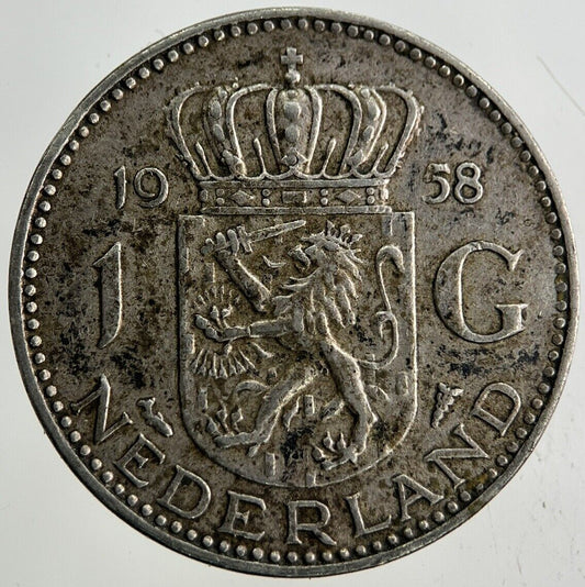 1958 Netherlands 1 Gulden Silver Coin | Very High Grade