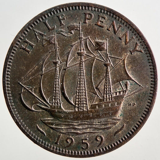 1959 Elizabeth II 2nd Half-Penny Coin | Very Fine Grade