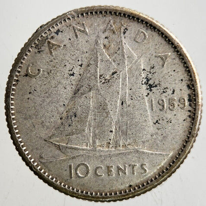 1959 Canada 10 Cents Silver Coin | Fine Collectable Grade