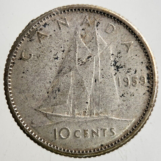 1959 Canada 10 Cents Silver Coin | Fine Collectable Grade