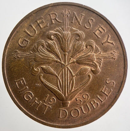 1959 Guernsey 8 Doubles Coin | Very High Grade | a2101