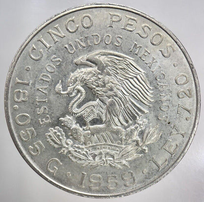 1959 Mexico 5 Pesos Silver Coin | Very High Grade